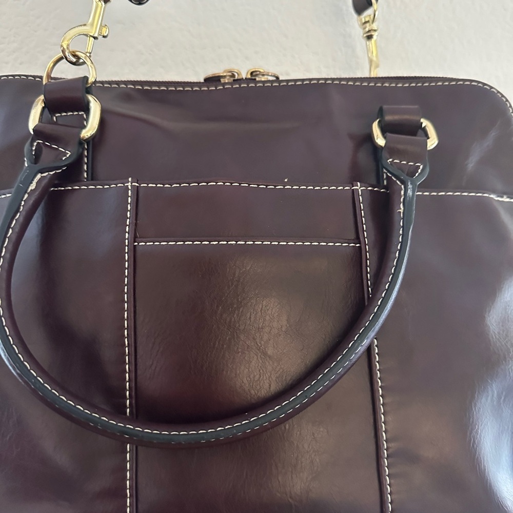 GIANI BERNINI Turnlock Glazed Dome Crossbody Leather Satchel, Wine - Picture 2 of 14